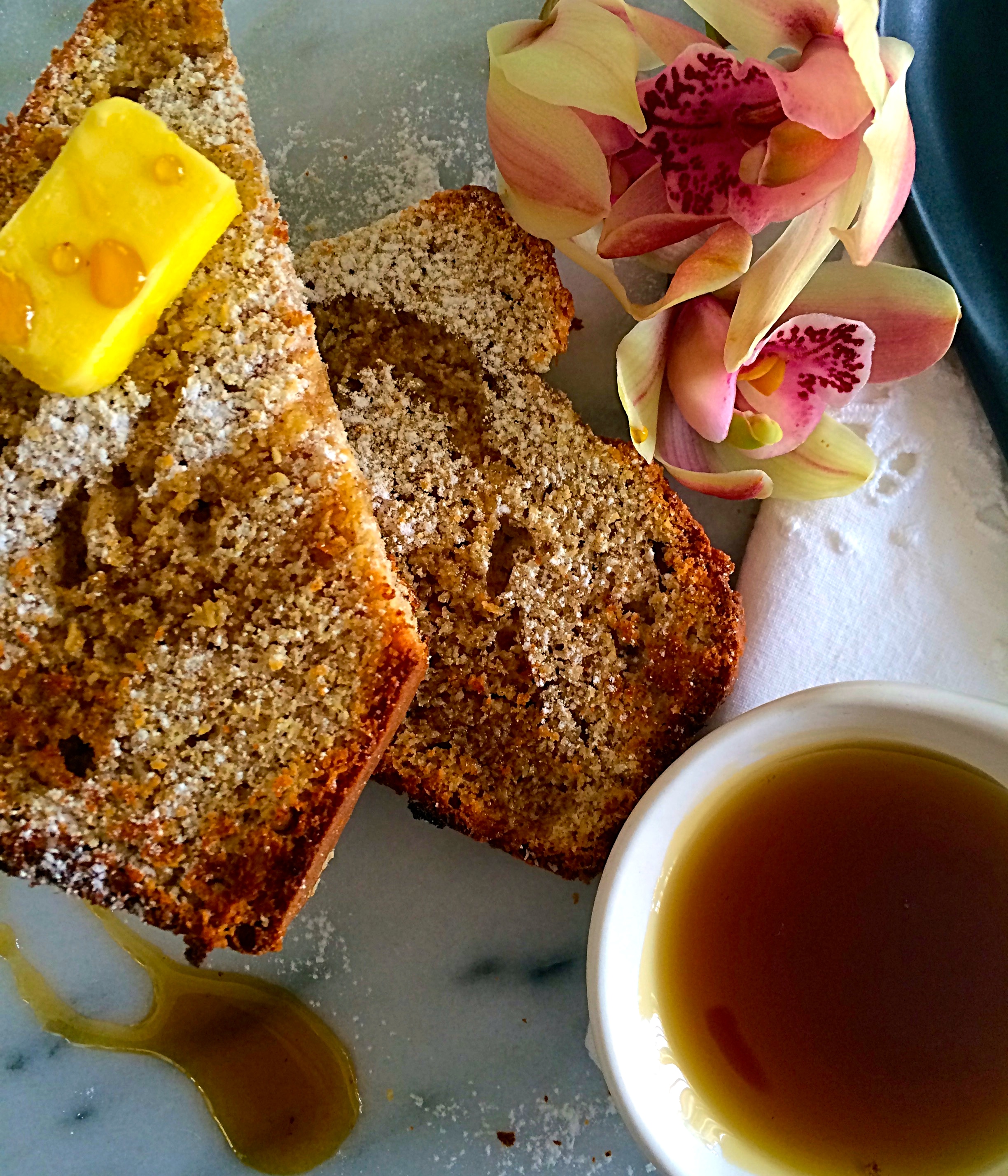 Toasted coconut bread with maple syrup