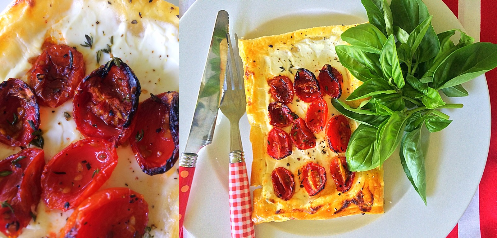 Goats cheese and roasted thyme cherry tomato tarts